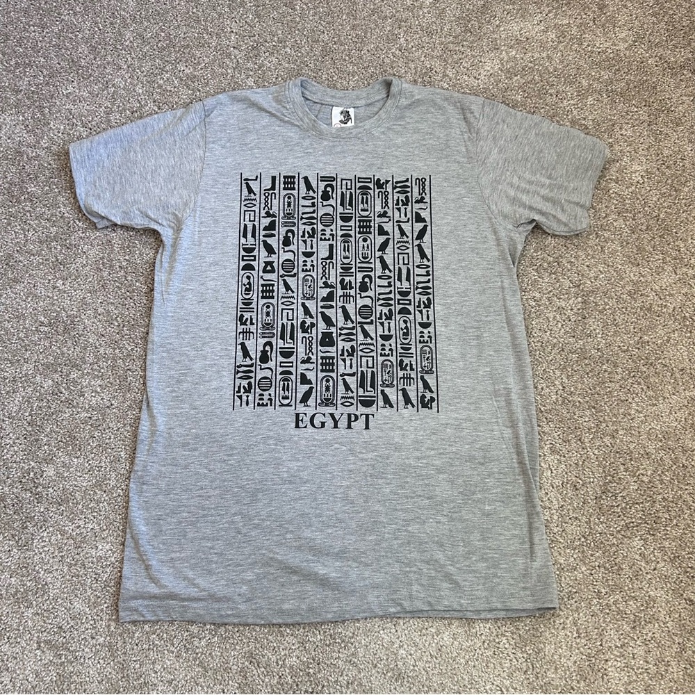 Kleopatra Empire Egypt Hieroglyphics Graphic T-Shirt Gray Mens Large L Souvenir
